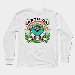 Earth Day Every Day Rainbow Funny Earth Wearing Red Glasses Long Sleeve T-Shirt